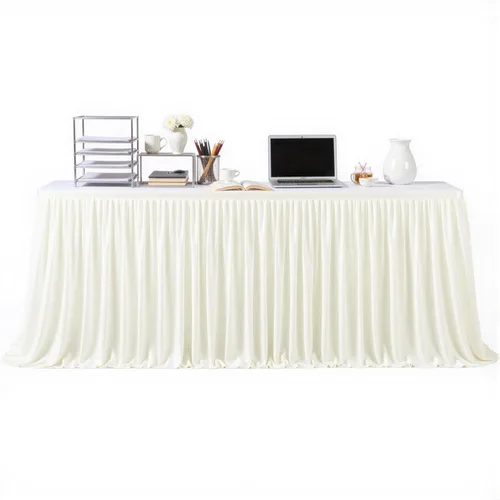 Faldas de mesa beige para mesas rectangulares, falda de escritorio de 9 pies