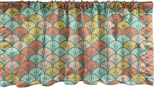 Ambesonne Orange and Turquoise Window Valance, Abstract Scales Pattern in Pastel Colors Retro Style Print, Curtain Valance for Kitchen Bedroom Decor