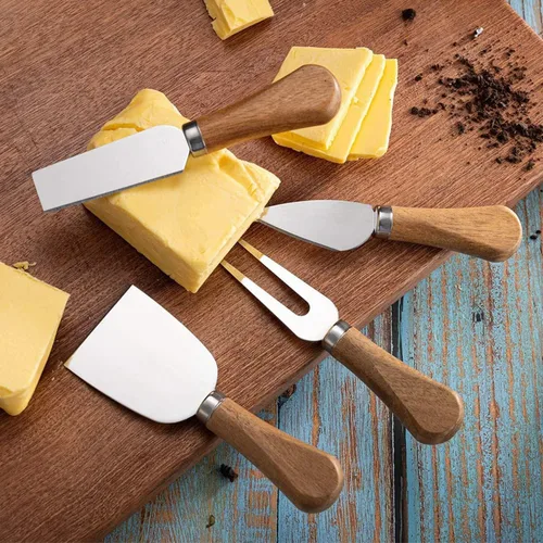 Vista 3 de Juego de cuchillos de queso con mango de madera, mini cuchillo de acero inoxidable para embutidos y queso, perfecto para cortar queso y cortador
