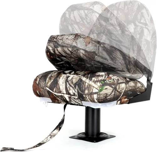 Vista 4 de Asiento plegable para barco con respaldo alto de camuflaje, asientos de barco de pesca, tornillos de acero inoxidable incluidos, camuflaje/carbón