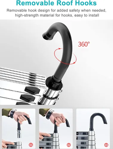 Vista 6 de Telescoping Extension Ladder, Telescoping Ladder Industrial Household Daily Telescopic Ladder with Roof Hooks, 100% Aluminum Portable Extendable