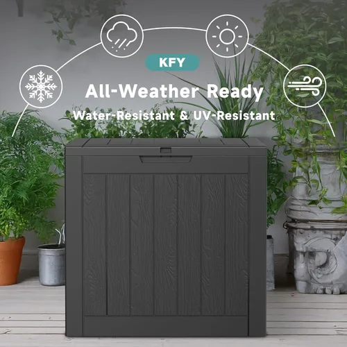 Vista 4 de Caja de cubierta de resina impermeable de 30 galones, resistente a los rayos UV, almacenamiento al aire libre para jardín, patio, porche, entrega