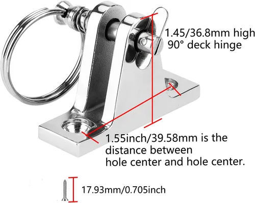 Vista 4 de Bisagra de cubierta superior Bimini con pasador de liberación rápida, accesorios de montaje superior Bimini Bisagra de cubierta de 90°, acero