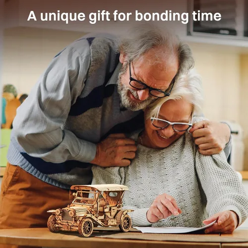 Vista 6 de ROKR Rompecabezas de Madera 3D Kits de Modelos de Coche para Construir para Adultos, Kit de Construcción de Modelos de Coche Vintage a Escala 1:15