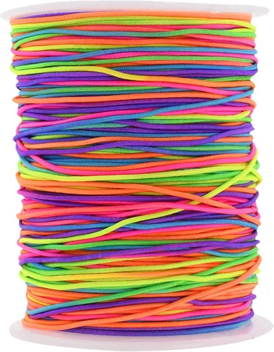 Mandala Crafts Cordón elástico arcoíris de 0.039 in para hacer joyas, cuerda elástica redonda de 109 yardas para hacer pulseras, cuerda elástica