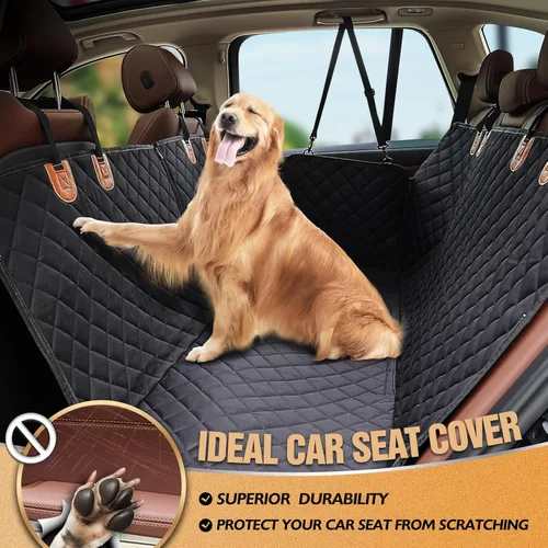 Vista 2 de Knodel - Funda de asiento trasero 100 % impermeable para mascotas, hamaca, alta resistencia a los arañazos, con solapas laterales y cierre