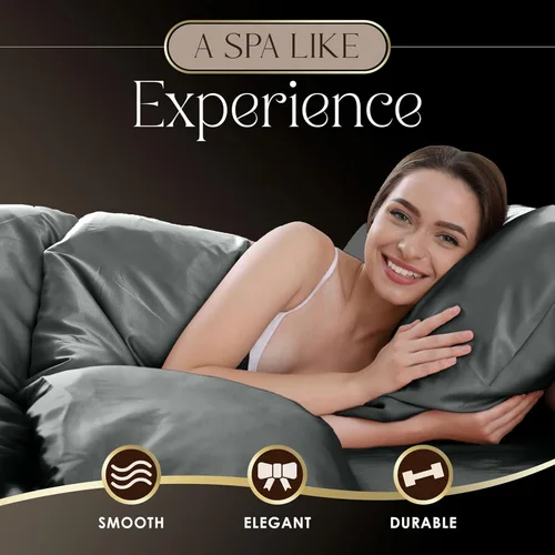 Vista 3 de Paquete de 2 fundas de almohada estándar - Fundas de almohada suaves y sedosas - Satén - Ideal para cabello y piel - Lujo - Fundas de almohada