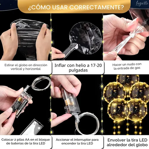 Vista 2 de 10 globos LED iluminados para fiestas, globo transparente de 18 pulgadas con cadena de luces doradas e interruptor individual, decoraciones