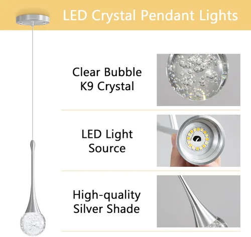 Vista 7 de Lámparas colgantes modernas para isla de cocina, LED, regulable, cristal glamuroso, iluminación colgante de techo para comedor, pasillo, dormitorio