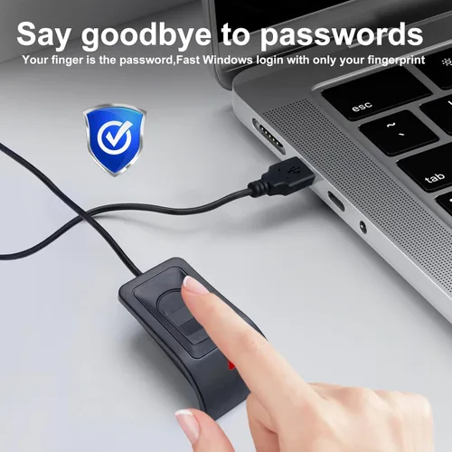 Vista 5 de Lector de huellas dactilares USB para Windows10/11, instalación automática del controlador de Windows Hello con cable de extensión de 5 pies