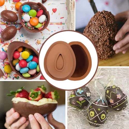 Vista 6 de Molde de silicona para huevos de Pascua para chocolate, 4 moldes en forma de huevo 3D de 2 x 4 pulgadas y 2 x 6 pulgadas, moldes antiadherentes