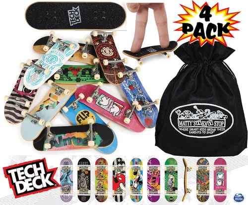 Vista 2 de Tech Deck 3.7", Fingerboards individual Bundle con el juguete de Matty, protege en la bolsa de almacenamiento, Paquete de 4 (estilos surtidos)