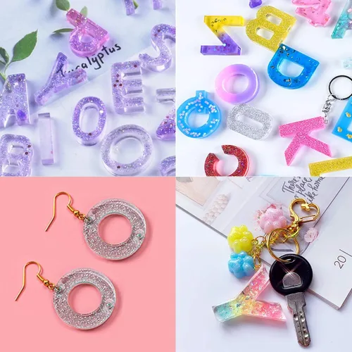 Vista 6 de Bskifnn 402 piezas de molde pequeño de silicona para cartas, molde de resina de silicona con 400 pines de ojo de tornillo para hacer llavero