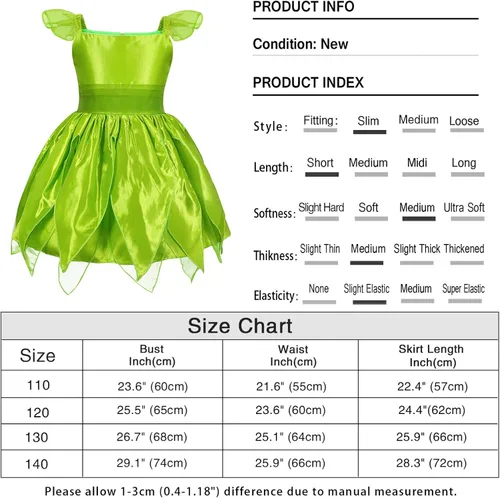 Vista 4 de HenzWorld Disfraz de Campanilla para niñas, vestido de princesa de hada, disfraz de cosplay para fiesta de cumpleaños con alas