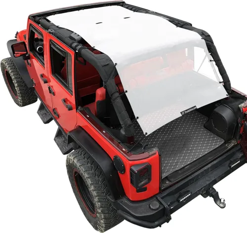 Vista 103 de Shadeidea - Parasol para vehículo Jeep Wrangler JK (2007-2018) de 2 puertas, delantero y trasero, pantalla de malla color negro, cubierta