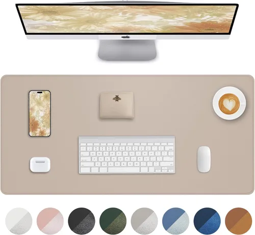 Tapete para escritorio y mouse, antideslizante, de piel sintética, tapete impermeable de escritura para laptop, para oficina y hogar (beige, 24 x