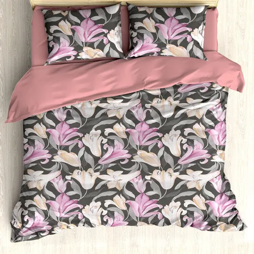 Vista 13 de Ambesonne Floral Duvet Cover Set, Creative Graphic Effect Pattern of Asters Garden Branches Flowers, Reversible 3 Piece Bedding Set with 2 Pillow