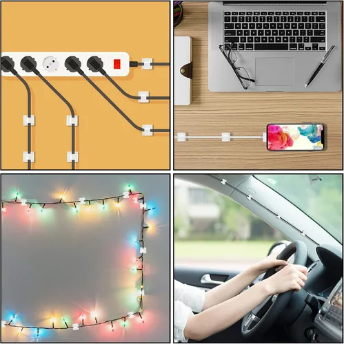 Vista 7 de 100 piezas de clips para cables, organizador de cables adhesivo, soporte de cable, clip de cable autoadhesivo, ganchos adhesivos para gestión