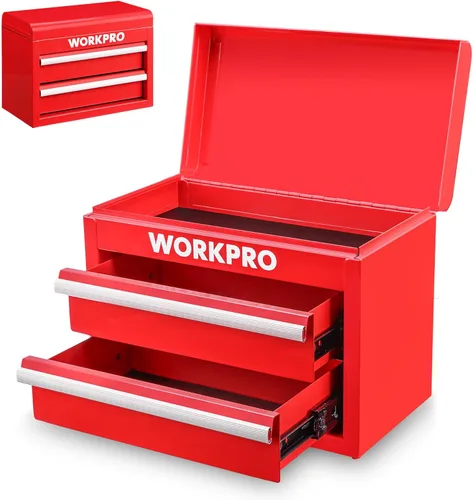 Vista 11 de WORKPRO Caja de herramientas mini de metal, cajón superior que contiene dos cajones con guías de rodamientos de bolas, forros de cajones de PVC