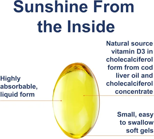 Vista 3 de Carlson - Gemas solares D, suplemento de vitamina D3 y Omega-3, 4000 UI (100 mcg) D3, 115 mg Omega-3 EPA y DHA, cápsula de aceite de pescado