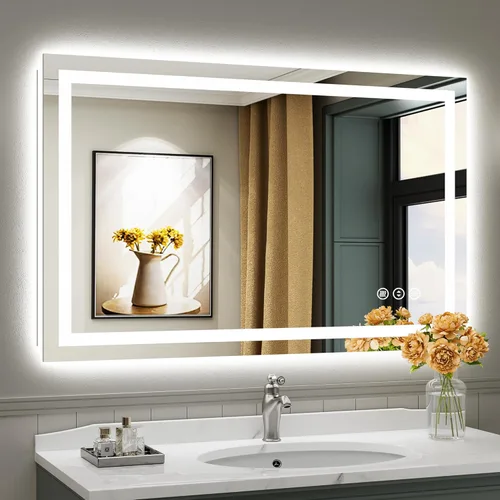 Vista 23 de Briivue Espejo de baño LED de 20 x 28 pulgadas con luces, retroiluminado y frontal iluminado, espejo de tocador de baño con luz antiniebla