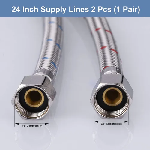 Vista 2 de ARCORA cUPC Líneas de Suministro 3/8 Pulgada x 3/8 Pulgada Rosca de Compresión Hembra 1 Par, Manguera de Grifo 24 Pulgadas Conecta Fregadero
