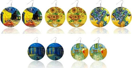 Vista 4 de Pendientes de Van Gogh Art Retro colgantes y gota extra grandes