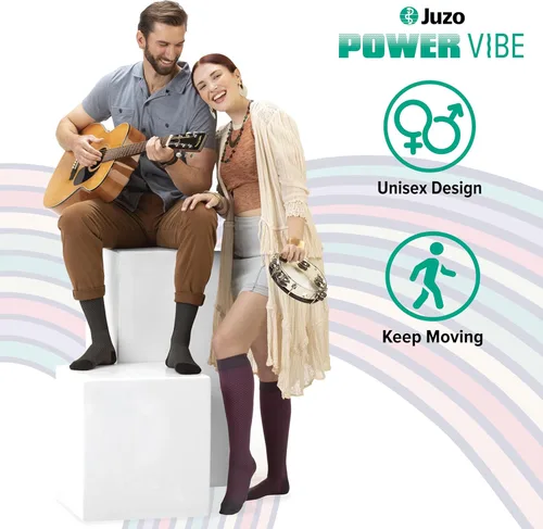 Vista 2 de Juzo Power Vibe Calcetines de compresión prémium para hombres y mujeres, 15-20 mmHg, Groovy Zebra, M