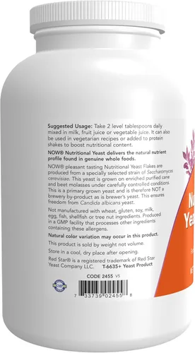 Vista 3 de NOW Suplementos, copos de levadura nutricionales, fortificados con vitaminas B adicionales, súper alimentos, 10 onzas