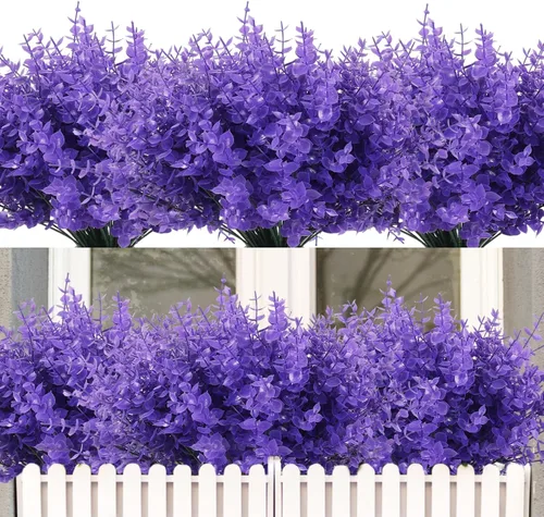 Vista 41 de RECUTMS - 8 ramas de flores artificiales, eucalipto artificial realistas, resiste rayos ultravioleta, para jardín, patio, boda, oficina y casa