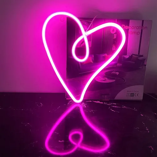 Vista 9 de ENUOLI Letreros de neón de corazón de amor, luz de pared para dormitorio, luces de neón rosas que funcionan con baterías/USB, lámpara retro para San