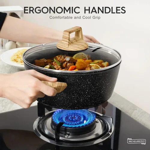 Vista 5 de MICHELANGELO Olla de sopa antiadherente de 4.3 cuartos de galón con tapa, revestimiento de granito no tóxico, compatible con inducción, olla Negro