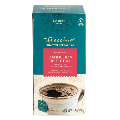 Vista 9 de Teeccino Té Chai rojo de diente de león, 25 bolsas de té, sin cafeína, té de hierbas tostadas con prebióticos, 3 veces más hierbas que las bolsas