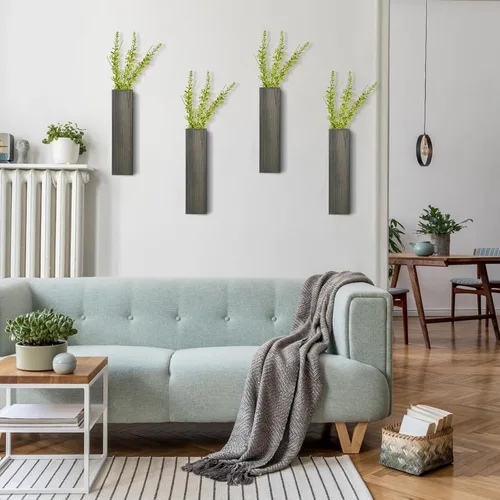 Vista 5 de Skylety Paquete de 6 macetas de pared de madera para plantas de interior, jarrón colgante de madera, decoración de pared de granja para dormitorio