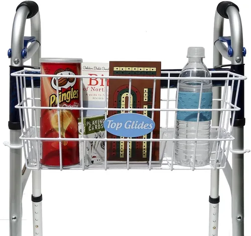 Vista 2 de Paquete: 4 PCS Premium Clip-on Walker Cesta de alambre con inserto de portavasos y 2 ganchos giratorios de transporte