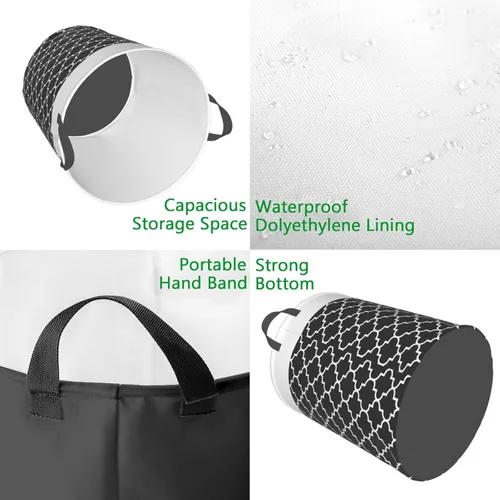 Vista 3 de Cesta de lavandería personalizada, bolsa grande para ropa sucia, bolsa de ropa plegable, alta, impermeable, para viajes, baño, universidad, Negro