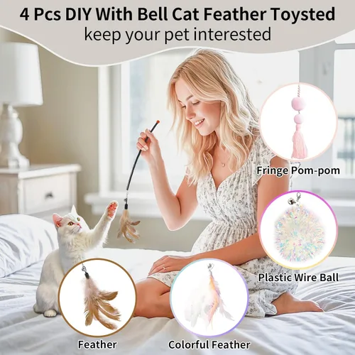 Vista 3 de Juguetes láser para gatos de interior, juguetes interactivos 2 en 1 para gatos con láser y plumas, juguete láser automático recargable, para gatos