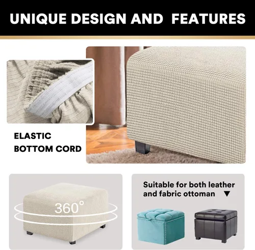 Vista 3 de Funda Otomana Elástica Fundas para Otomana Cuadradas para Sala de Estar Taburete Reposapiés Fundas Elásticas para Adaptarse al Reposapiés Otomano