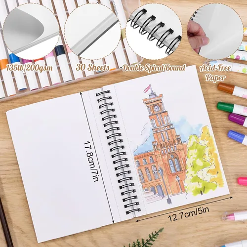 Vista 2 de Almohadilla de papel para marcadores de 135lb/200gsm, cuaderno de bocetos con protección contra manchas de doble cara de 5×7 pulgadas, almohadilla