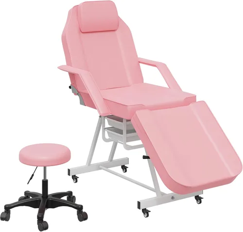 Vista 11 de LOUVIXA Silla de tatuaje, silla facial ajustable de 73 pulgadas, cama de salón con taburete hidráulico para masaje profesional, spa de belleza Negro