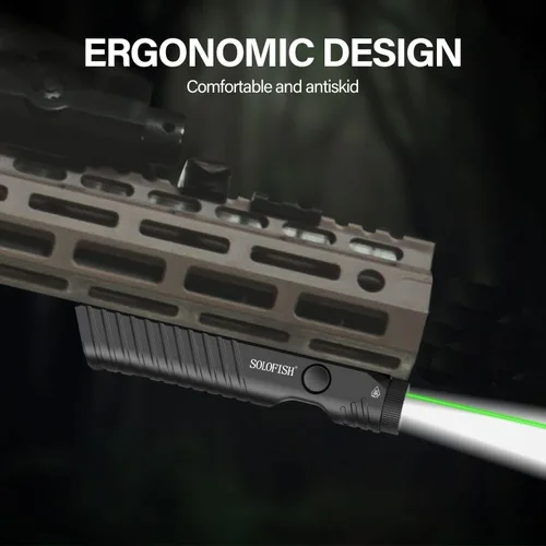 Vista 3 de Linterna táctica Solofish de 1450 lúmenes con mira láser verde es compatible con riel Mlok, combo de luz láser magnética recargable