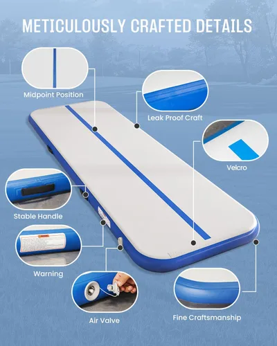 Vista 3 de Inflatable Gymnastics Mat 10ft/ 13ft/ 16ft, 4 inches Thickness Gymnastic Mats with Electric Pump and Carry Bag for Kids Home Use Outdoor Training