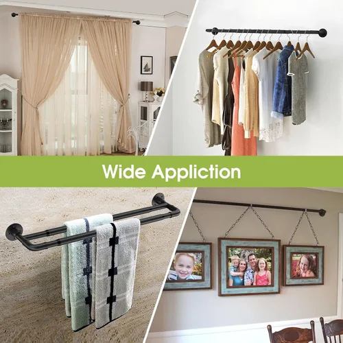 Vista 7 de Barras de cortina dobles para ventanas de 28 a 48 pulgadas, barra de cortina industrial negra mate de 1 pulgada de servicio pesado, barras