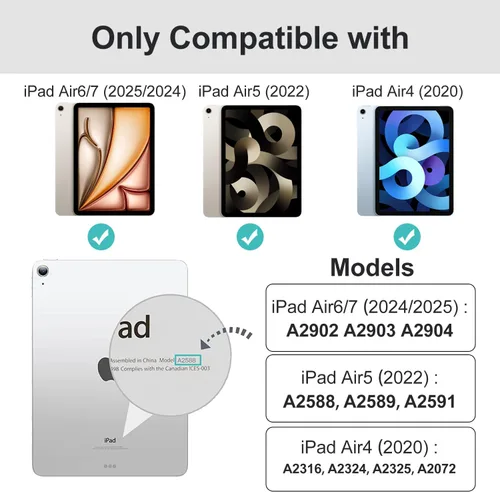 Vista 2 de Funda para iPad Air de 11 pulgadas 20242025, iPad Air de 54 generación 20222020 con soporte para lápices, funda inteligente delgada con carcasa