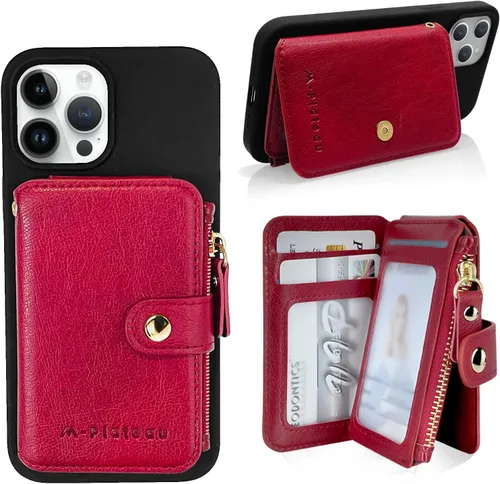Vista 14 de M-Plateau Cartera pequeña para mujer, de gran capacidad, con ventana de identificación, cartera para teléfono con tarjetero adhesivo 3M para funda