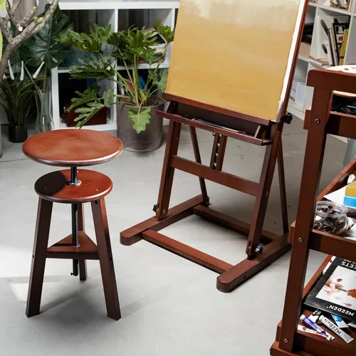 Vista 2 de MEEDEN Taburete de dibujo de madera con altura ajustable, taburete de artista, taburete de estudio de oficina, hasta 220 libras, madera de haya