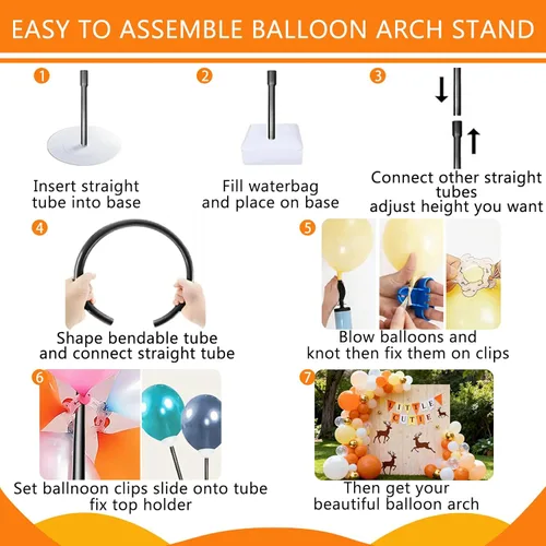Vista 4 de Kit de arco de globos: soporte de arco de globos flexible de 8.2 pies y 6 pies con base y bomba manual, soporte de globo de medio arco reutilizable