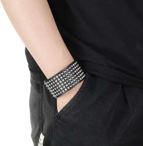 Vista 4 de Punk PU Leather Bracelet Cool Gothic Harajuku Style Rock Cuff Personality Adjustable Rope Wristband Bracelets for Men Women