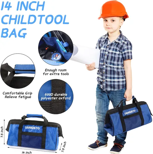 Vista 5 de URASISTO Juego de herramientas para niños de 12 piezas con bolsa de almacenamiento de herramientas, kit de herramientas de mano real para niños
