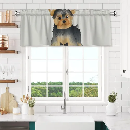 Vista 6 de SWEET TANG Kitchen Curtains for Window with Rod Pocket 18 x 54 Inches Compatible with Funny Cute Yorkies